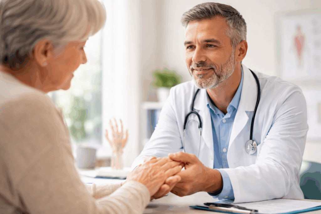 Médecin et patiente en consultation bienveillante.