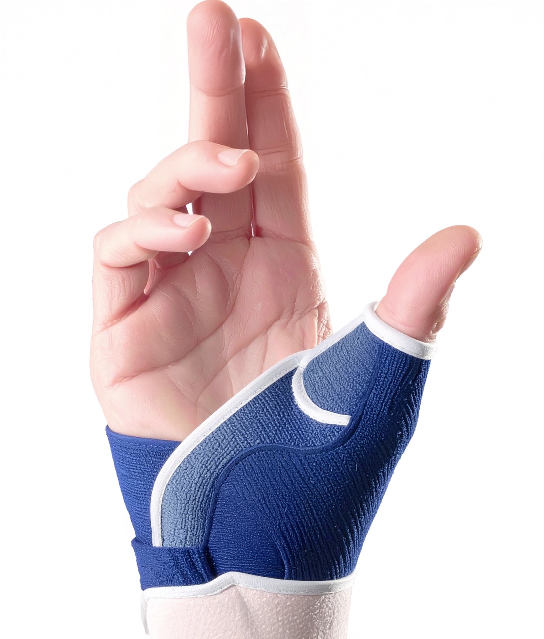 Mano con tutore blu per supporto