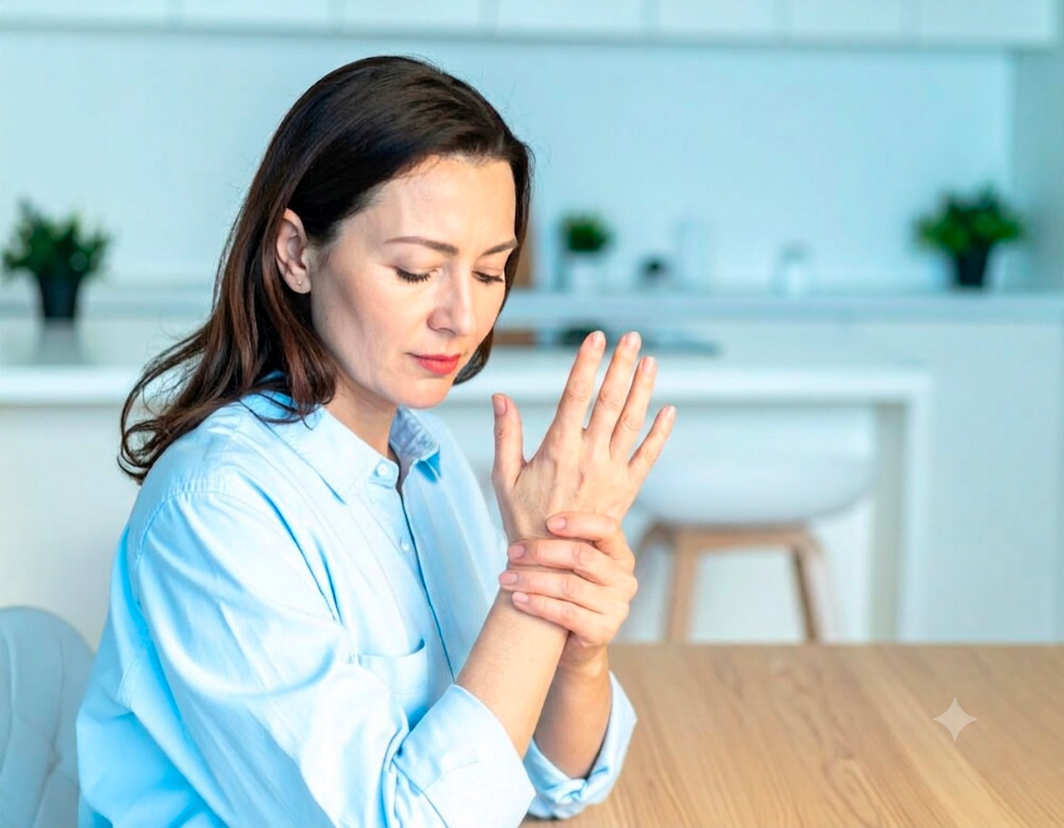 Femme tenant son poignet avec douleur