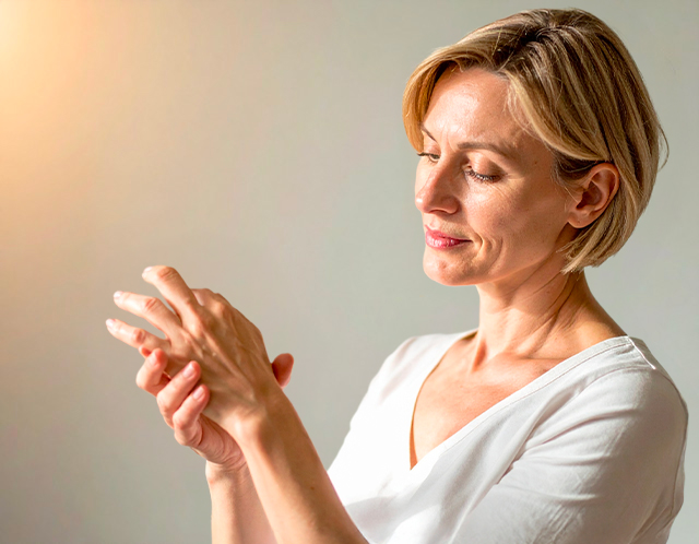 Femme appliquant une crème sur ses mains