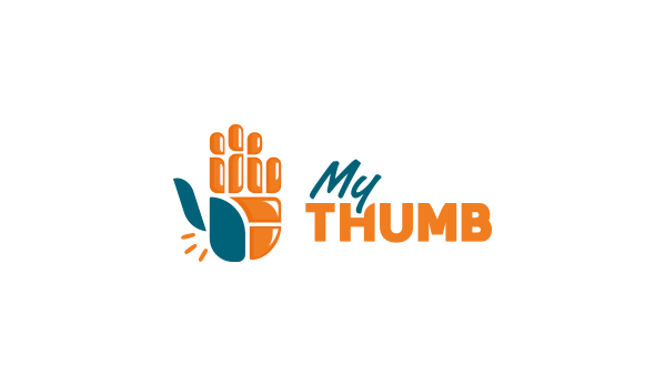 Logo My Thumb avec main stylisée orange